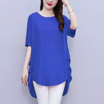 DIMANAF 2024, новая летняя женская футболка, базовая шифоновая футболка с короткими рукавами, однотонный дизайн, свободные повседневные топы с круглым вырезом, новая футболка