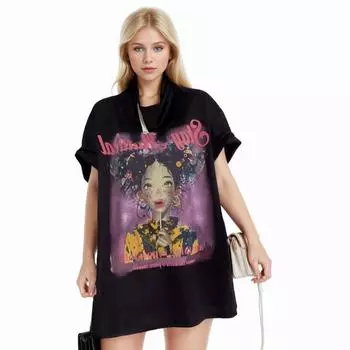 DIMANAF 2024, новая летняя женская футболка, базовая хлопковая футболка с коротким рукавом и буквенным принтом, свободные топы с круглым вырезом, новая большая футболка