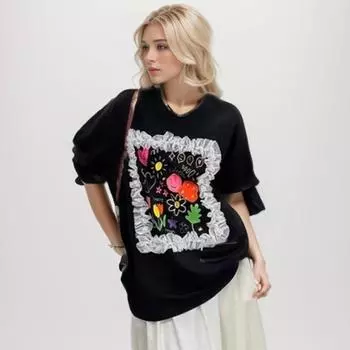 DIMANAF 2024, новая летняя женская футболка, базовая хлопковая футболка с коротким рукавом и буквенным принтом, свободные повседневные топы с круглым вырезом, новая большая футболка