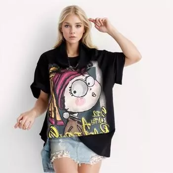 DIMANAF 2024, новая летняя женская футболка, базовая хлопковая футболка с буквенным принтом, свободные повседневные топы с короткими рукавами и круглым вырезом, новая большая футболка