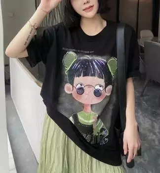 DIMANAF 2024, новая летняя женская футболка, базовая футболка с короткими рукавами и принтом фруктов, свободная повседневная футболка с круглым вырезом, большие топы, новинка 736