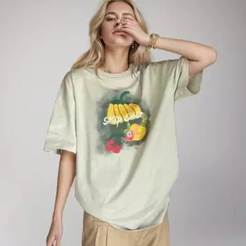 DIMANAF 2024, новая летняя женская футболка, базовая футболка с короткими рукавами и принтом, свободные фрукты, повседневная футболка с круглым вырезом и большим топом, новая футболка