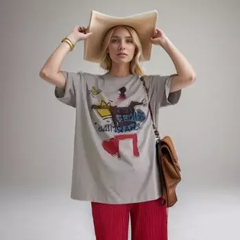 DIMANAF 2024, новая летняя женская футболка, базовая свободная повседневная футболка с короткими рукавами и принтом с круглым вырезом, большие топы, новинка