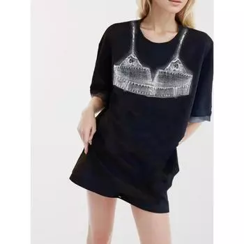 DIMANAF 2024, новая летняя женская футболка, базовая футболка с короткими рукавами и стразами, свободная повседневная футболка с большими топами с круглым вырезом, новинка