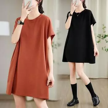 DIMANAF 2024 Новая летняя женская футболка больших размеров с коротким рукавом, базовая свободная повседневная футболка с круглым вырезом, большие топы