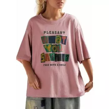 DIMANAF 2024 Новая летняя женская футболка больших размеров с коротким рукавом и принтом, базовая свободная красная повседневная футболка с круглым вырезом, большие синие топы, новинка