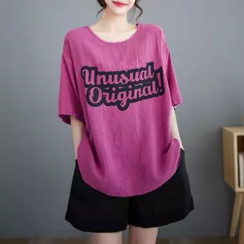 DIMANAF 2024, новая летняя женская футболка больших размеров, базовые свободные повседневные топы с круглым вырезом и буквенным принтом