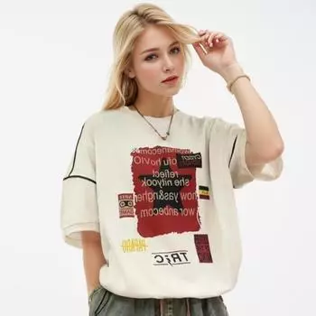 DIMANAF 2024 Новая летняя женская футболка больших размеров с коротким рукавом и буквенным принтом, свободная базовая футболка с круглым вырезом, новые топы