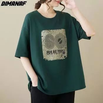 DIMANAF 2024, новая летняя женская футболка, футболки с винтажным принтом, свободные повседневные рубашки с короткими рукавами и круглым вырезом, повседневные топы