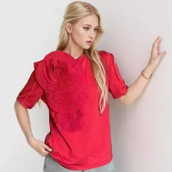 DIMANAF 2024 Новая летняя женская футболка из хлопка с коротким рукавом и цветочным дизайном, свободные базовые повседневные топы с круглым вырезом, футболка, новая большая