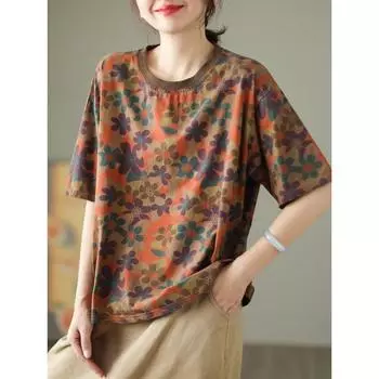 DIMANAF 2024 Новая летняя женская футболка с коротким рукавом в полоску и принтом, базовая свободная повседневная футболка с круглым вырезом, большие топы, новинка