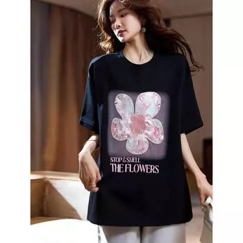 DIMANAF 2024, новая летняя женская футболка, винтажные свободные с короткими рукавами и вышивкой повседневные лоскутные топы с круглым вырезом, рубашка