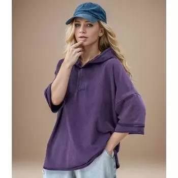 DIMANAF 2024 Новая летняя женская рубашка больших размеров с коротким рукавом, свободная однотонная базовая шляпа с круглым вырезом, топы, фиолетовая футболка с пуговицами, новинка 6131