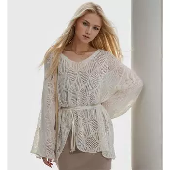 DIMANAF 2024 Новая летняя женская вязаная футболка Базовые модные топы Кружевные футболки Повседневные свободные зеленые футболки