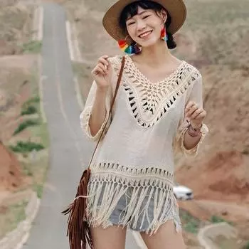 DIMANAF 2024 Новая летняя женская вязаная футболка модные базовые топы кружевные футболки повседневные свободные футболки