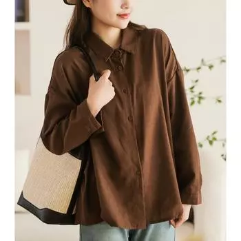 Dimanaf 2024 Новая осенняя рубашка, женская льняная однотонная блузка с длинным рукавом, базовые модные топы, футболки, повседневные свободные белые футболки