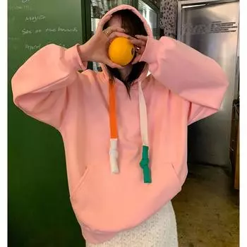 DIMANAF 2024 Новая толстовка больших размеров зимняя женская с длинным рукавом розовая свободная повседневная стильная футболка с круглым вырезом пуловер One Size розовый