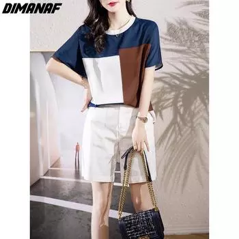 DIMANAF 2024, новая весенне-летняя блузка больших размеров, модная рубашка с коротким рукавом, топы, базовые женские свободные тонкие футболки, повседневная рубашка