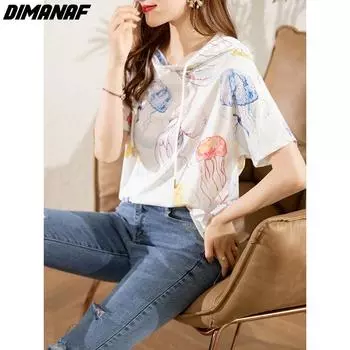 DIMANAF 2024, новая весенне-летняя блузка больших размеров с принтом, рубашка с короткими рукавами, женские свободные толстовки, рубашки, повседневные топы
