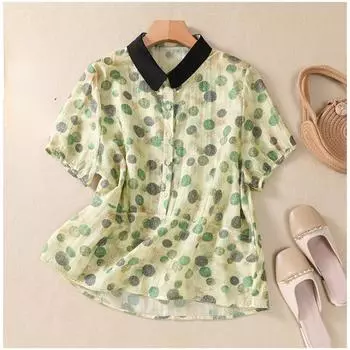 DIMANAF 2024, новая весенняя стильная блузка больших размеров, рубашка с коротким рукавом, винтажная женская свободная повседневная рубашка в горошек