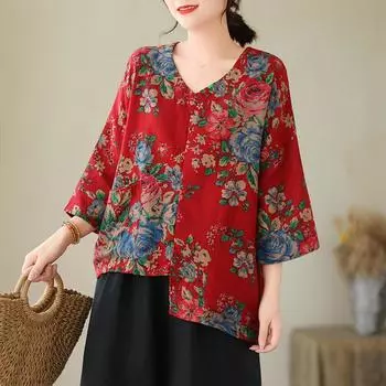 DIMANAF 2024, новая весенняя стильная блузка больших размеров, повседневная рубашка с длинным рукавом, винтажная женская свободная рубашка, рубашка с цветочным принтом
