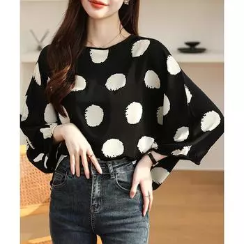 DIMANAF 2024, новая весенняя стильная блузка больших размеров, винтажная шифоновая блузка в стиле ретро с рукавами «летучая мышь», повседневная женская свободная рубашка