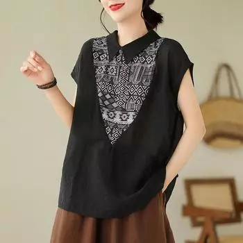 DIMANAF 2024, новая весенняя стильная блузка больших размеров, однотонная рубашка с короткими рукавами, женская свободная винтажная повседневная черная рубашка
