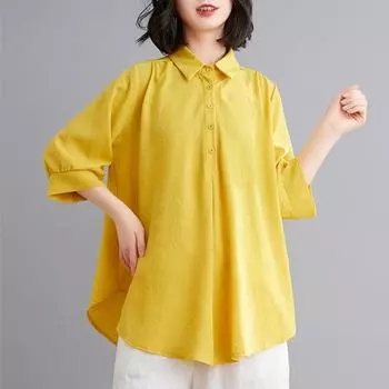 DIMANAF 2024 Новая женская блузка, повседневные короткие топы с короткими рукавами, льняные рубашки, свободная рубашка оверсайз на весну и лето