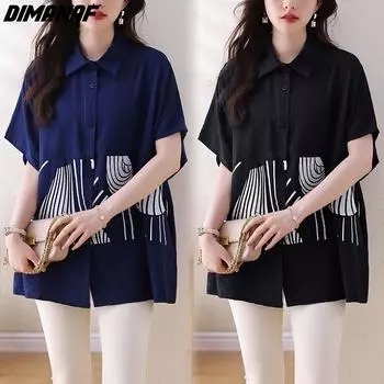 DIMANAF 2024, новая женская летняя блузка больших размеров, рубашка с коротким рукавом, свободная винтажная рубашка с принтом, повседневные топы, футболки