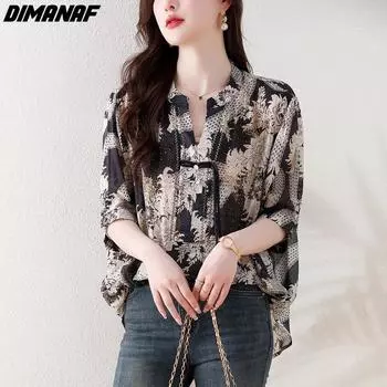 DIMANAF 2024, новая женская летняя блузка больших размеров, рубашка с коротким рукавом, свободная рубашка, повседневные базовые топы, футболки с винтажным принтом