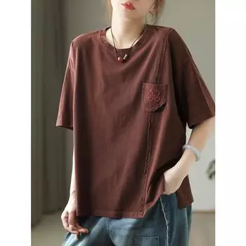 DIMANAF 2024, новинка, большие размеры, летние женские футболки с короткими рукавами и принтом, свободные базовые топы с круглым вырезом и вышивкой, новинка 8922 One Size