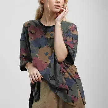 DIMANAF 2024, новинка, большие размеры, летние женские свободные топы с цветочным принтом и круглым вырезом, базовые топы с короткими рукавами, футболка, новинка