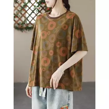 DIMANAF 2024, новинка, большие размеры, летние женские футболки с короткими рукавами и принтом в горошек, базовые топы с круглым вырезом, новинка 8925