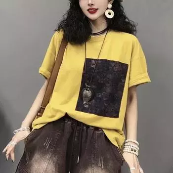 DIMANAF 2024, новинка, большие размеры, летние женские свободные топы с короткими рукавами и принтом, базовые топы с круглым вырезом, футболка, новинка 8922