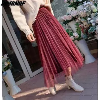 DIMANAF 2024, новинка лета, большие размеры, длинные женские юбки с эластичной резинкой на талии, женские плиссированные винтажные юбки с высокой талией, кружево