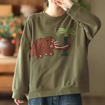 DIMANAF 2024, новинка, летние женские размеры больших размеров, свободные свободные топы с круглым вырезом и длинными рукавами с принтом слона, базовые топы, футболка, новинка 04