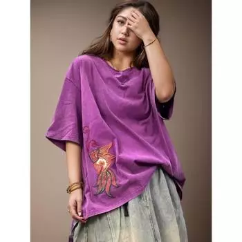 DIMANAF 2024, новинка, летние женские размеры больших размеров, базовые хлопковые свободные топы с короткими рукавами и принтом, футболка с круглым вырезом, новинка 31