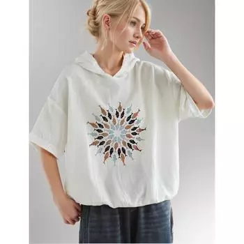 DIMANAF 2024, новинка, летние женские размеры больших размеров, базовая льняная свободная шляпа с короткими рукавами и принтом, топы с круглым вырезом, футболка, новинка 29