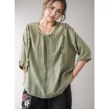 DIMANAF 2024, новинка, летние женские размеры больших размеров, базовая льняная однотонная рубашка с короткими рукавами и пуговицами, свободная шляпа, топы с круглым вырезом, футболка, новинка 29