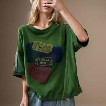 Dimanaf 2024, новинка, летние женские размеры больших размеров, свободные свободные топы с буквенным принтом и круглым вырезом, футболка с короткими рукавами, новинка