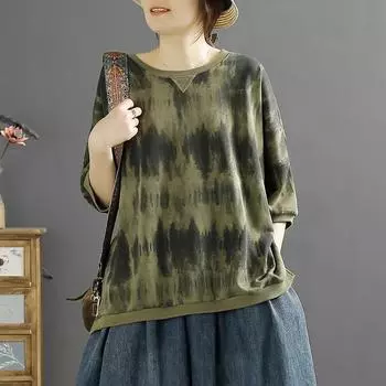 DIMANAF 2024, новинка, летние женские размеры больших размеров, базовые свободные топы с короткими рукавами с принтом и вышивкой, футболка с круглым вырезом, новинка 04 One Size