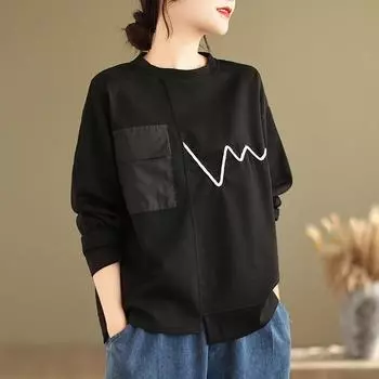 DIMANAF 2024, новинка, весенние женские размеры больших размеров, свободные однотонные однотонные повседневные топы с длинными рукавами, базовые топы с круглым вырезом, футболка, новый пуловер с карманами