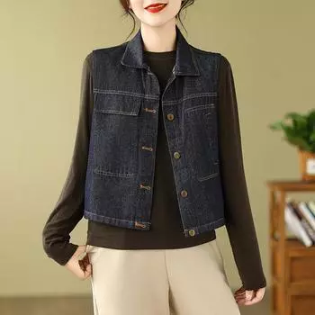 DIMANAF 2024, новинка, весенняя куртка без рукавов больших размеров, женские джинсовые винтажные пальто, повседневные однотонные свободные пуговицы, жилет большого размера, короткая куртка