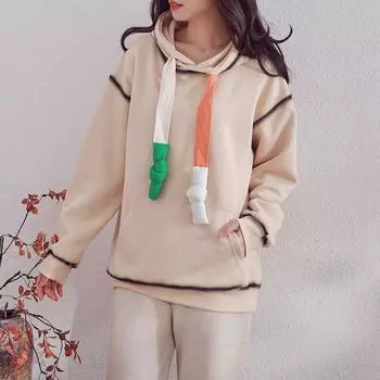 DIMANAF 2024, новинка, весенняя толстовка больших размеров, женская розовая свободная толстовка с длинными рукавами, повседневные стильные топы с круглым вырезом, футболка, пуловер One Size бежевый