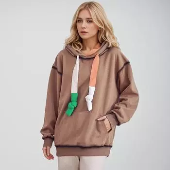 DIMANAF 2024, новинка, весенняя толстовка больших размеров, женская розовая свободная толстовка с длинными рукавами, повседневные стильные топы с круглым вырезом, футболка, пуловер One Size бежевый