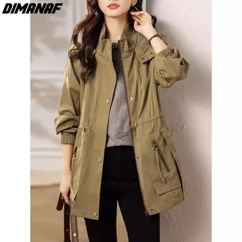DIMANAF 2024, новинка, весенняя женская куртка больших размеров, свободное пальто больших размеров, винтажное однотонное повседневное пальто на молнии