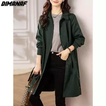 DIMANAF 2024, новинка, весенняя женская куртка больших размеров, модные тренчи с карманами, однотонное повседневное свободное пальто оверсайз