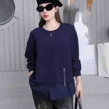 DIMANAF 2024, новинка весны, большие размеры, женские свободные повседневные красные топы на молнии с длинными рукавами и круглым вырезом, футболка, новый пуловер One Size