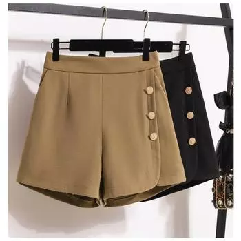 DIMANAF 2024, новинка весны, большие размеры, женские брюки, брюки трапециевидной формы, свободные винтажные вельветовые короткие брюки, повседневные хлопковые однотонные брюки M чёрный