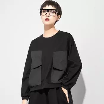 DIMANAF 2024, новинка весны, большие размеры, женские карманы, длинный рукав, свободные повседневные базовые красные топы с круглым вырезом, футболка, новый пуловер